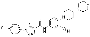 结构式 CAS# 288250-47-5, 1-(4-氯苯基)-N-[3-氰基-4-[4-(4-吗啉基)-1-哌啶基]苯基]-5-甲基-1H-吡唑-4-甲酰胺