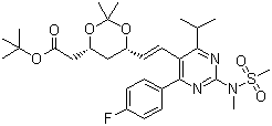 structure of CAS# 289042-12-2, tert-Butyl 6-[(1E)-2-[4-(4-fluorophenyl)-6-(1-methylethyl)-2-[methyl(methylsulfonyl)amino]-5-pyrimidinyl]ethenyl]-2,2-dimethyl-1,3-dioxane-4-acetate;6-[(1E)-2-[4-(4-Fluorophenyl)-6-(1-methylethyl)-2-[methyl(methylsulfonyl)amino]-5-pyrimidinyl]ethenyl]-2,2-dimethyl-1,3-dioxane-4-acetic acid 1,1-dimethylethyl ester