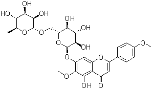 structure of CAS# 28978-02-1, Pectolinarin;5-Hydroxy-6-methoxy-2-(4-methoxyphenyl)-7-[(2R,3R,4S,5S,6R)-3,4,5-trihydroxy-6-[[(2R,3R,4R,5R,6S)-3,4,5-trihydroxy-6-methyloxan-2-yl]oxymethyl]oxan-2-yl]oxychromen-4-one