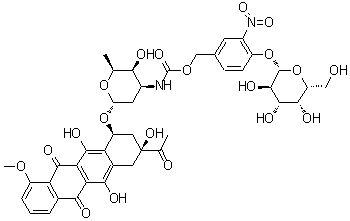 (8S,10S)-8-Acetyl-7,8,9,10-tetrahydro-6,8,11-trihydroxy-1-methoxy-10-[[2,3,6-trideoxy-3-[[[[4-(beta-D-galactopyranosyloxy)-3-nitrophenyl]methoxy]carbonyl]amino]-alpha-L-lyxo-hexopyranosyl]oxy]-5,12-naphthacenedione molecular structure (CAS 290304-24-4)