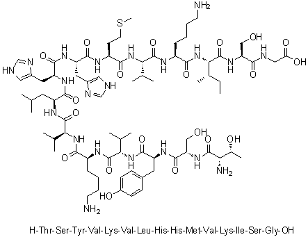 L-苏氨酰-L-丝氨酰-L-酪氨酰-L-缬氨酰-L-赖氨酰-L-缬氨酰-L-亮氨酰-L-组氨酰-L-组氨酰-L-蛋氨酰-L-缬氨酰-L-赖氨酰-L-异亮氨酰-L-丝氨酰甘氨酸分子结构 (CAS 290834-06-9)