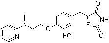 结构式 CAS# 302543-62-0, 盐酸罗格列酮; 5-[[4-[2-(甲基-2-吡啶氨基)乙氧基]苯基]甲基]-2,4-噻唑烷二酮盐酸盐