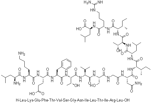 L-亮氨酰-L-赖氨酰-L-alpha-谷氨酰-L-苯丙氨酰-L-苏氨酰-L-缬氨酰-L-丝氨酰甘氨酰-L-天冬氨酰胺酰-L-异亮氨酰-L-亮氨酰-L-苏氨酰-L-异亮氨酰-L-精氨酰-L-亮氨酸分子结构 (CAS 302897-85-4)