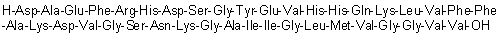 L-alpha-Aspartyl-L-alanyl-L-alpha-glutamyl-L-phenylalanyl-L-arginyl-L-histidyl-L-alpha-aspartyl-L-serylglycyl-L-tyrosyl-L-alpha-glutamyl-L-valyl-L-histidyl-L-histidyl-L-glutaminyl-L-lysyl-L-leucyl-L-valyl-L-phenylalanyl-L-phenylalanyl-L-alanyl-L-lysyl-L-alpha-aspartyl-L-valylglycyl-L-seryl-L-asparaginyl-L-lysylglycyl-L-alanyl-L-isoleucyl-L-isoleucylglycyl-L-leucyl-L-methionyl-L-valylglycylglycyl-L-valyl-L-valine molecular structure (CAS 302905-01-7)