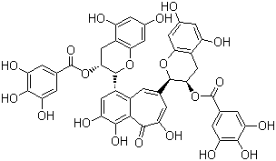 structure of CAS# 30462-35-2, 8-Gingerol;Theaflavin 3; Theaflavin 3,3'-di-O-gallate; 3,4,5-Trihydroxybenzoic acid (3,4,6-trihydroxy-5-oxo-5H-benzocycloheptene-1,8-diyl)bis[(2R,3R)-3,4-dihydro-5,7-dihydroxy-2H-1-benzopyran-2,3-diyl] ester