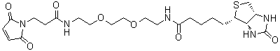 structure of CAS# 305372-39-8, (3aS,4S,6aR)-N-[2-[2-[2-[[3-(2,5-Dihydro-2,5-dioxo-1H-pyrrol-1-yl)-1-oxopropyl]amino]ethoxy]ethoxy]ethyl]hexahydro-2-oxo-1H-thieno[3,4-d]imidazole-4-pentanamide;Biotin-PEO-maleimide; EZ-Link Maleimide-PEG2-Biotin; EZ-Link Maleimide-PEO2-Biotin; Maleimide PEO2-biotin; Maleimide-PEG2-biotin; PEO-maleimide biotin