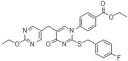 structure of CAS# 306974-70-9, 1-(4-Ethoxycarbonylphenyl)-2-(4-fluorobenzylthio)-5-(2-ethoxy-5-pyrimidinylmethyl)-4-pyrimidinone;GW 1100