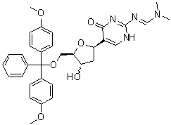 N'-[5-[5-O-[Bis(4-methoxyphenyl)phenylmethyl]-2-deoxy-beta-D-erythro-pentofuranosyl]-1,4-dihydro-4-oxo-2-pyrimidinyl]-N,N-dimethylmethanimidamide molecular structure (CAS 307314-30-3)