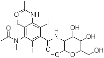 structure of CAS# 31112-62-6, Metrizamide;2-[3-Acetamido-5-(N-methylacetamido)-2,4,6-triiodobenzamido]-2-deoxy-D-glucose
