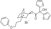 structure of CAS# 320345-99-1, Aclidinium bromide;(3R)-(2-Hydroxy-2,2-dithien-2-ylacetoxy)-1-(3-phenoxypropyl)-1-azoniabicyclo[2.2.2]octane bromide