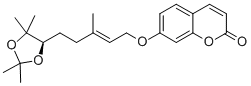 结构式 CAS# 320624-68-8, Marmin acetonide; 7-[[(2E)-3-甲基-5-[(4R)-2,2,5,5-四甲基-1,3-二氧杂戊环-4-基]-2-戊烯基]氧基]-2H-1-苯并吡喃-2-酮