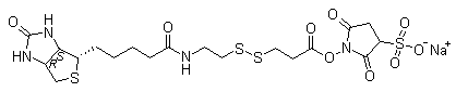1-[3-[[2-[[5-[(3aS,4S,6aR)-Hexahydro-2-oxo-1H-thieno[3,4-d]imidazol-4-yl]-1-oxopentyl]amino]ethyl]dithio]-1-oxopropoxy]-2,5-dioxo-3-pyrrolidinesulfonic acid monosodium salt molecular structure (CAS 325143-98-4)