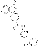 反式-N-[1-(2-氟苯基)-1H-吡唑-3-基]-1'-氧代螺[环己烷-1,3'(1'H)-呋喃并[3,4-c]吡啶]-4-甲酰胺分子结构 (CAS 328232-95-7)