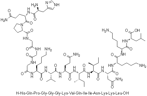 L-Histidyl-L-glutaminyl-L-prolylglycylglycylglycyl-L-lysyl-L-valyl-L-glutaminyl-L-isoleucyl-L-isoleucyl-L-asparaginyl-L-lysyl-L-lysyl-L-leucine molecular structure (CAS 330456-37-6)