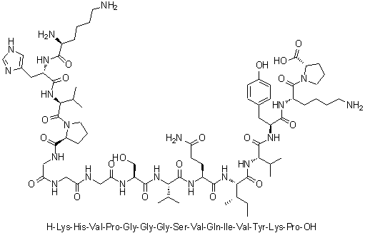 L-赖氨酰-L-组氨酰-L-缬氨酰-L-脯氨酰甘氨酰甘氨酰甘氨酰-L-丝氨酰-L-缬氨酰-L-谷氨酰胺酰-L-异亮氨酰-L-缬氨酰-L-酪氨酰-L-赖氨酰-L-脯氨酸分子结构 (CAS 330456-47-8)