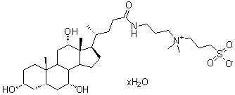 N,N-Dimethyl-N-(3-sulfopropyl)-3-[[(3alpha,5beta,7alpha,12alpha)-3,7,12-trihydroxy-24-oxocholan-24-yl]amino]-1-propanaminium inner salt hydrate (1:?) molecular structure (CAS 331717-45-4)
