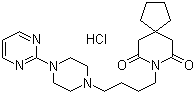 结构式 CAS# 33386-08-2, 盐酸丁螺环酮; 丁螺环酮盐酸盐; N-[4-[4-(2-嘧啶基)-1-哌嗪基]丁基]-8-氮杂螺[4,5]癸烷-7,9-二酮盐酸盐