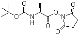 structure of CAS# 3392-05-0, Boc-L-alanine N-succinimidyl ester;Boc-Ala-OSu; Boc-L-Alanine N-hydroxysuccinimde ester; Succinimido (S)-2-[(tert-butoxycarbonyl)amino]propionate