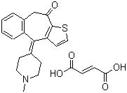 结构式 CAS# 34580-14-8, 富马酸酮替芬; 4,9-二氢-4-(1-甲基-4-亚哌啶基)-10H-苯并[4,5]环庚[1,2-b]噻吩-10-酮富马酸盐