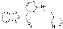structure of CAS# 345987-15-7, alpha-[2-[[2-(3-Pyridinyl)ethyl]amino]-4-pyrimidinyl]-2-benzothiazoleacetonitrile;AS 601245