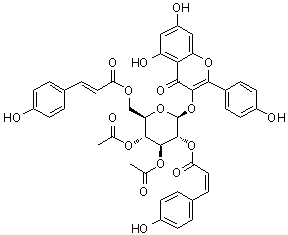 3-[[3,4-Di-O-acetyl-6-O-[(2E)-3-(4-hydroxyphenyl)-1-oxo-2-propenyl]-2-O-[(2Z)-3-(4-hydroxyphenyl)-1-oxo-2-propenyl]-beta-D-glucopyranosyl]oxy]-5,7-dihydroxy-2-(4-hydroxyphenyl)-4H-1-benzopyran-4-one molecular structure (CAS 349545-02-4)