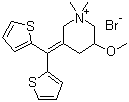structure of CAS# 35035-05-3, Timepidium bromide;3-(Dithiophen-2-ylmethylidene)-5-methoxy-1,1-dimethyl-1-piperidinium bromide