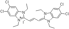 structure of CAS# 3520-43-2, 5,5',6,6'-Tetrachloro-1,1',3,3'-tetraethylbenzimidazolocarbocyanine iodide;JC-1