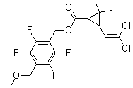 [2,3,5,6-四氟-4-(甲氧基甲基)苯基]甲基 3-(2,2-二氯乙烯基)-2,2-二甲基环丙基-羧酸酯分子结构 (CAS 352271-52-4)