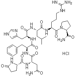5-Oxo-L-prolyl-L-asparaginyl-L-phenylalanyl-L-histidyl-L-leucyl-L-arginyl-L-prolinamide monohydrochloride molecular structure (CAS 352280-38-7)