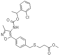 3-[[[4-[4-[[[1-(2-Chlorophenyl)ethoxy]carbonyl]amino]-3-methyl-5-isoxazolyl]phenyl]methyl]thio]-propanoic acid methyl ester molecular structure (CAS 355025-13-7)