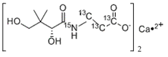structure of CAS# 356786-94-2, Pantothenic acid-<sup>13</sup>C<sub>4</sub>,<sup>15</sup>N hemicalcium salt;N-[(2R)-2,4-Dihydroxy-3,3-dimethyl-1-oxobutyl]-β-alanine-13C3,15N Hemicalcium
