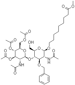 9-[[2-(Acetylamino)-2-deoxy-3-O-(phenylmethyl)-4-O-[3,4,6-tri-O-acetyl-2-(acetylamino)-2-deoxy-beta-D-glucopyranosyl]-beta-D-glucopyranosyl]oxy]nonanoic acid methyl ester molecular structure (CAS 359436-87-6)