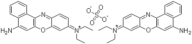 structure of CAS# 3625-57-8, Nile Blue A;Bis[5-amino-9-(diethylamino)benzo[a]phenoxazin-7-ium] sulphate