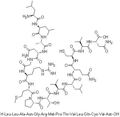 L-亮氨酰-L-亮氨酰-L-丙氨酰-L-天冬氨酰胺酰甘氨酰-L-精氨酰-L-蛋氨酰-L-脯氨酰-L-苏氨酰-L-缬氨酰-L-亮氨酰-L-谷氨酰胺酰-L-半胱氨酰-L-缬氨酰-L-天冬酰胺分子结构 (CAS 364063-85-4)