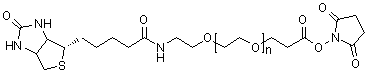 alpha-[3-[(2,5-Dioxo-1-pyrrolidinyl)oxy]-3-oxopropyl]-omega-[2-[[5-[(3aS,4S,6aR)-hexahydro-2-oxo-1H-thieno[3,4-d]imidazol-4-yl]-1-oxopentyl]amino]ethoxy]-poly(oxy-1,2-ethanediyl) molecular structure (CAS 365441-71-0)