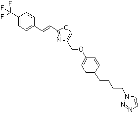 structure of CAS# 366017-09-6, Mubritinib;1-(4-(4-((2-((1E)-2-(4-(Trifluoromethyl)phenyl)ethenyl)-4-oxazolyl)methoxy)phenyl)butyl)-1H-1,2,3-triazole