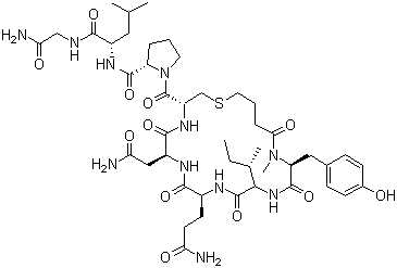 structure of CAS# 37025-55-1, Carbetocin;(2S)-N-[(2S)-1-[(2-amino-2-oxoethyl)amino]-4-methyl-1-oxopentan-2-yl]-1-[(3R,6S,9S,12S,15S)-6-(2-amino-2-oxoethyl)-9-(3-amino-3-oxopropyl)-12-[(2S)-butan-2-yl]-15-[(4-methoxyphenyl)methyl]-5,8,11,14,17-pentaoxo-1-thia-4,7,10,13,16-pentazacycloicosane-3-carbonyl]pyrrolidine-2-carboxamide