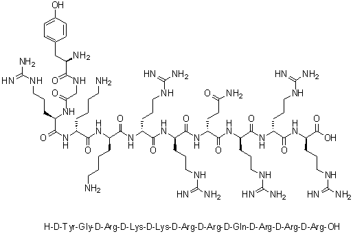 D-Tyrosylglycyl-D-arginyl-D-lysyl-D-lysyl-D-arginyl-D-arginyl-D-glutaminyl-D-arginyl-D-arginyl-D-arginine molecular structure (CAS 371916-34-6)