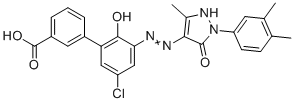 structure of CAS# 376592-56-2, Eltrombopag Impurity 6;5'-Chloro eltrombopag;3-[5-chloro-3-[[2-(3,4-dimethylphenyl)-5-methyl-3-oxo-1H-pyrazol-4-yl]diazenyl]-2-hydroxyphenyl]benzoic acid