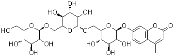 7-[(O-beta-D-Glucopyranosyl-(1→6)-O-beta-D-glucopyranosyl-(1→6)-beta-D-glucopyranosyl)oxy]-4-methyl-2H-1-benzopyran-2-one molecular structure (CAS 383160-16-5)