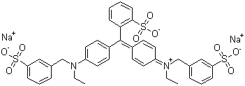 结构式 CAS# 3844-45-9, 食用色素亮蓝; 罂红二钠盐; 双[4-(N-乙基-N-3-磺酸苯甲基)氨基苯基]-2-磺酸甲苯基二钠盐