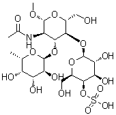 Methyl O-6-deoxy-alpha-L-galactopyranosyl-(1→3)-O-[4-O-sulfo-beta-D-galactopyranosyl-(1→4)]-2-(acetylamino)-2-deoxy-beta-D-glucopyranoside molecular structure (CAS 386229-72-7)