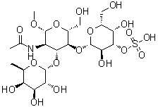 Methyl O-6-deoxy-alpha-L-galactopyranosyl-(1→3)-O-[3-O-sulfo-beta-D-galactopyranosyl-(1→4)]-2-(acetylamino)-2-deoxy-beta-D-glucopyranoside molecular structure (CAS 386264-50-2)