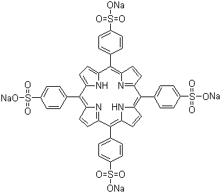 structure of CAS# 39050-26-5, 5,10,15,20-Tetrakis(sodium 4-sulfonatophenyl)-21H,23H-porphyrin;5,10,15,20-Tetraphenyl-21H,23H-porphine-p,p',p'',p'''-tetrasulfonic acid tetrasodium salt