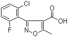结构式 CAS# 3919-74-2, 3-(2-氯-6-氟苯基)-5-甲基异恶唑-4-羧酸; 3-(2-氯-6-氟苯基)-5-甲基-4-异恶唑甲酸