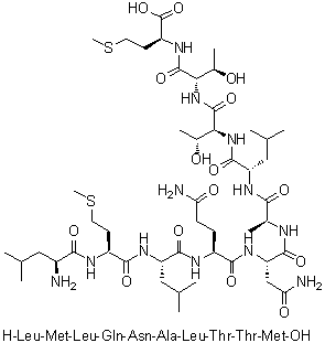 L-亮氨酰-L-蛋氨酰-L-亮氨酰-L-谷氨酰胺酰-L-天冬氨酰胺酰-L-丙氨酰-L-亮氨酰-L-苏氨酰-L-苏氨酰-L-蛋氨酸分子结构 (CAS 394722-46-4)