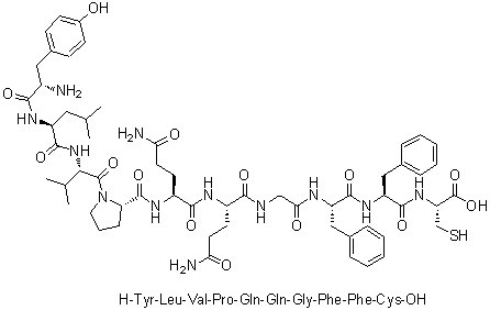 L-酪氨酰-L-亮氨酰-L-缬氨酰-L-脯氨酰-L-谷氨酰胺酰-L-谷氨酰胺酰甘氨酰-L-苯丙氨酰-L-苯丙氨酰-L-半胱氨酸分子结构 (CAS 395058-91-0)
