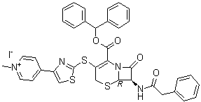 4-[2-[[(6R,7R)-2-[(Diphenylmethoxy)carbonyl]-8-oxo-7-[(phenylacetyl)amino]-5-thia-1-azabicyclo[4.2.0]oct-2-en-3-yl]thio]-4-thiazolyl]-1-methylpyridinium iodide molecular structure (CAS 400827-70-5)