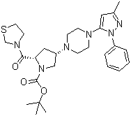 structure of CAS# 401566-80-1, (2S,4S)-4-[4-(3-Methyl-1-phenyl-1H-pyrazol-5-yl)-1-piperazinyl]-2-(3-thiazolidinylcarbonyl)-1-pyrrolidinecarboxylic acid tert-butyl ester