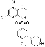 N-(3,5-Dichloro-2-methoxyphenyl)-4-methoxy-3-(1-piperazinyl)benzenesulfonamide molecular structure (CAS 402713-80-8)